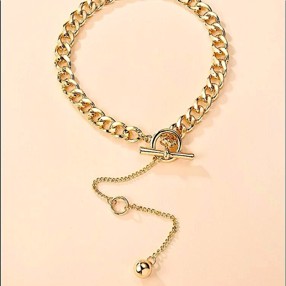 Gold Toggle Drop Ball Chain Link Choker - Picture 3 of 4